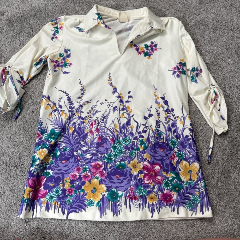 Vintage Montgomery Ward Women's Small Floral Quarter Sleeve Blouse